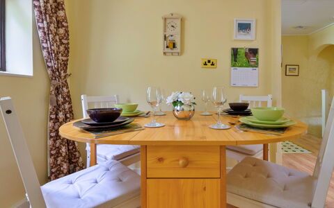 Delfryn: Furniture, Wood, Table, Interior Design, Dining Room, Flooring, Chair, Kitchen & Dining Room Table, Yellow, Floor