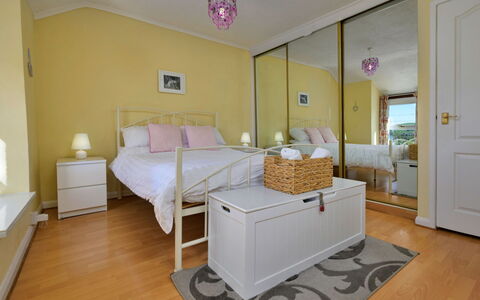 Delfryn: Furniture, Bed, Interior Design, Floor, Flooring, Bedroom, Wood, Room, Bedding, Bed Sheet