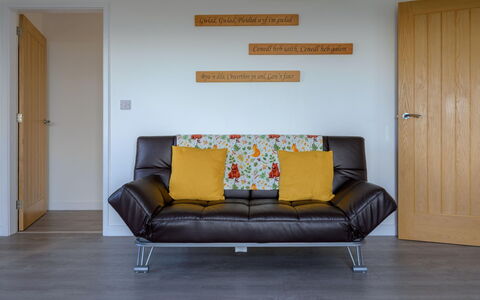 Hedd Wen Cottage: Flooring, Furniture, Wall, Interior Design, Floor, Wood, Wood Flooring, Couch, Living Room, Room