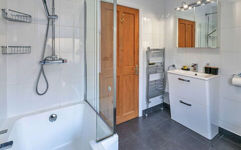 Bryn Derfel House: Plumbing Fixture, Bathroom, Flooring, Interior Design, Floor, Sink, Tap, Plumbing, Mirror, Shower