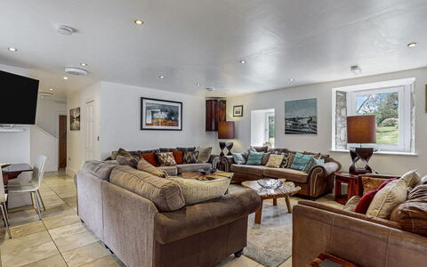 Old Barn at Ormidale House: Furniture, Couch, Living Room, Interior Design, Floor, Room, Home, Flooring, Ceiling
