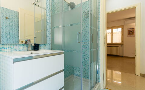 Casa Dell'Ulivo: Flooring, Wall, Floor, Interior Design, Plumbing Fixture, Ceiling, Door, Plumbing, Bathroom, Bathroom Cabinet