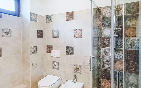 Federica: Flooring, Floor, Interior Design, Tile, Plumbing Fixture, Door, Bathroom, Plumbing, Toilet