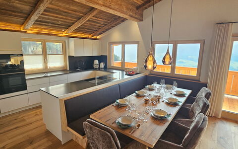 Kaiserchalet: Interior Design, Furniture, Wood, Flooring, Ceiling, Floor, Kitchen, Room, Light Fixture, Home