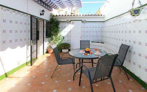 La Mar Serena: Furniture, Flooring, Floor, Chair, Outdoor Table, Outdoor Furniture, Kitchen & Dining Room Table, Houseplant, Balcony, Flowerpot