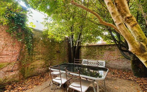 Petite Normandie: Furniture, Chair, Table, Outdoor Furniture, Outdoor Table, Kitchen & Dining Room Table, Garden, Shade, Backyard, Coffee Table