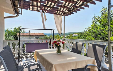 Marija: Furniture, Table, Chair, Outdoor Furniture, Outdoor Table, Balcony, Shade, Porch, Patio, Houseplant