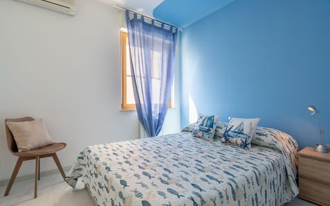 Mariposa: Blue, Interior Design, Furniture, Flooring, Floor, Bedroom, Wall, Bed, Wood, Ceiling