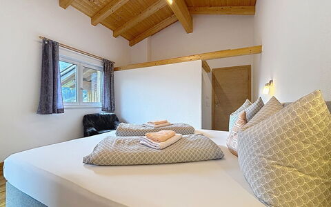 Alpenblick: Wood, Ceiling, Interior Design, Floor, Room, Bedroom, Wood Stain, Bed, Bedding, Hardwood