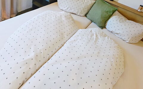 Alpenchalet Gundolf: Bedroom, Bed, Bedding, Bed Sheet, Linens, Furniture, Textile, Throw Pillow, Cushion, Pillow