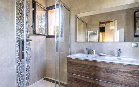 Villa Salario: Plumbing Fixture, Flooring, Floor, Interior Design, Bathroom, Bathroom Cabinet, Sink, Tap, Plumbing, Mirror
