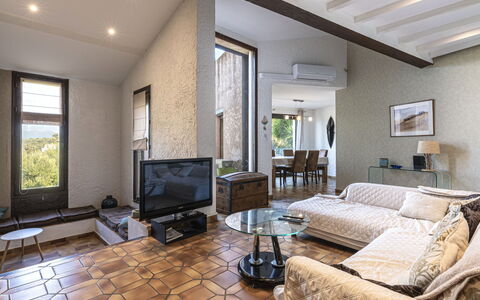 Villa Salario: Furniture, Interior Design, Flooring, Floor, Wall, Couch, Ceiling, Wood, Living Room, Room