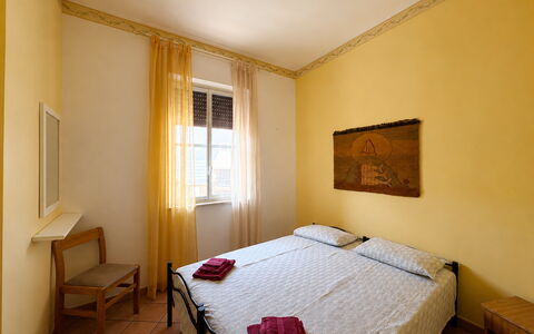Villa Sandra: Wall, Floor, Interior Design, Wood, Flooring, Ceiling, Bed, Room, Bedroom, Apartment