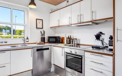 Alli - 100M from the Sea: Kitchen, Countertop, Cabinetry, Kitchen Appliance, Flooring, Interior Design, Furniture, Major Appliance, Plumbing Fixture, Home Appliance