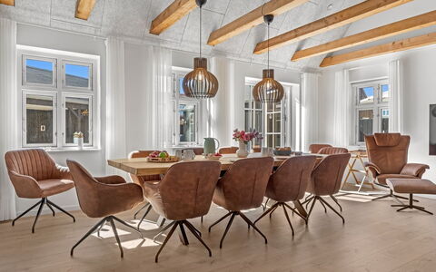 Judyta - 500M from the Sea: Furniture, Flooring, Interior Design, Floor, Chair, Wood Flooring, Wood, Ceiling, Table, Dining Room