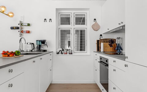 Judyta - 500M from the Sea: Kitchen, Kitchen Appliance, Countertop, Flooring, Cabinetry, Major Appliance, Interior Design, Wood, Floor, Home Appliance