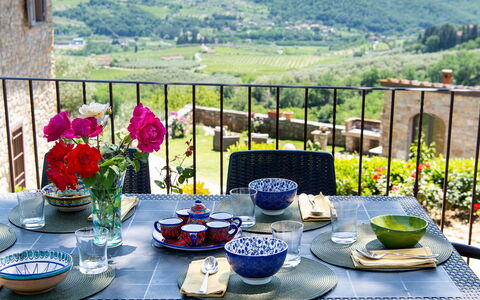 Villa Casabada: Furniture, Table, Chair, Outdoor Furniture, Tableware, Outdoor Table, Kitchen & Dining Room Table, Tablecloth, Restaurant, Dining Room
