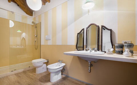 Villa Bellaria, Private Pool, Bolgheri: Flooring, Interior Design, Plumbing Fixture, Floor, Ceiling, Tap, Plumbing, Bathroom, Sink, Home