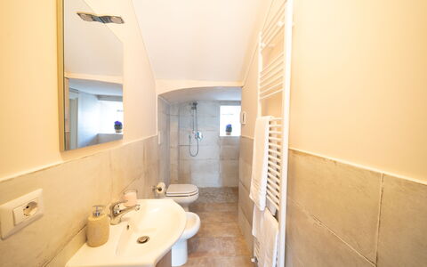 Villa Belvedere: Flooring, Floor, Wall, Interior Design, Wood, Ceiling, Plumbing Fixture, Room, Bathroom, Lighting