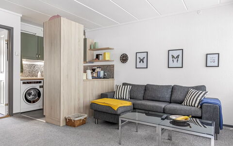 Maureen - 150M from the Sea: Furniture, Interior Design, Flooring, Floor, Wood, Ceiling, Couch, Room, Apartment, Living Room