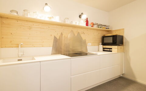 Kuerc Design Mountain Home: Flooring, Interior Design, Wood, Countertop, Kitchen, Floor, Cabinetry, Furniture, Ceiling, Lighting