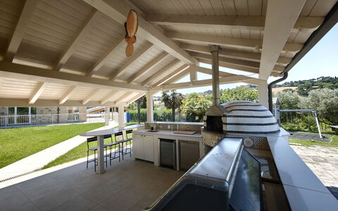 Tenuta Marino - Villa Privata Vista Vigneti con Pi: Ceiling, Shade, Outdoor Structure, Beam, Wood Stain, Design, Pergola, Porch, Daylighting, Outdoor Furniture