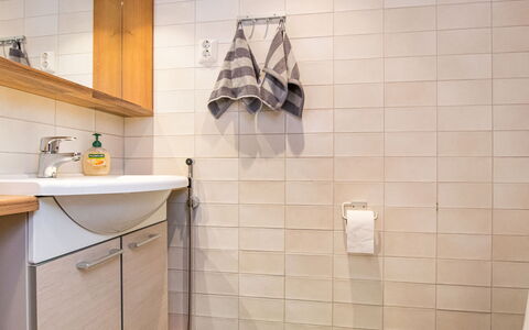 Mäkrä 3: Flooring, Wall, Floor, Bathroom, Plumbing Fixture, Interior Design, Sink, Bathroom Sink, Tap, Toilet