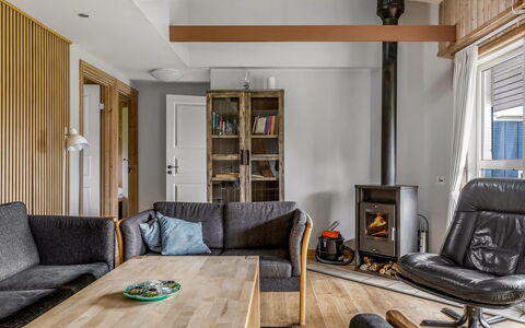 Helrun - 800M from the Sea: Furniture, Interior Design, Flooring, Floor, Wood, Couch, Ceiling, Room, Wood Flooring, Living Room