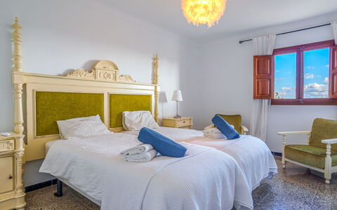 Sa Serra: Bedroom, Bed, Furniture, Bed Sheet, Bedding, Floor, Bed Frame, Apartment, Nightstand, Resort