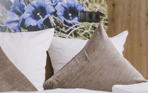 Mayrhofen 44: Cushion, Bedroom, Linens, Throw Pillow, Bedding, Bed Sheet, Pillow, Textile, Furniture, Bed