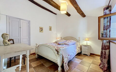 Chateau de la Favède: Furniture, Bed, Interior Design, Bedroom, Bed Sheet, Bedding, Ceiling, Wood, Floor, Room