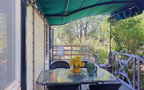 A Casetta: Furniture, Outdoor Furniture, Outdoor Table, Chair, Shade, Glass, Metal, Kitchen & Dining Room Table, Porch, Deck