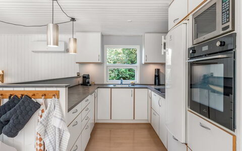 Aisa - 200M from the Sea: Kitchen, Countertop, Kitchen Appliance, Interior Design, Wood, Cabinetry, Flooring, Major Appliance, Ceiling, Sink
