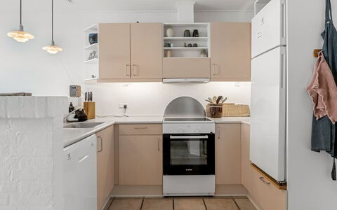 Jela - 10M from the Sea: Kitchen Appliance, Kitchen, Countertop, Cabinetry, Furniture, Interior Design, Major Appliance, Flooring, Light Fixture, Home Appliance