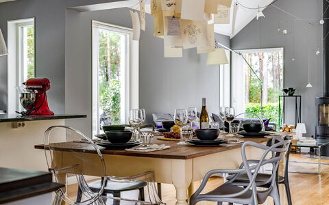 Björkfjärden: Furniture, Interior Design, Chair, Table, Dining Room, Kitchen & Dining Room Table, Lighting, Flooring, Light Fixture, Room