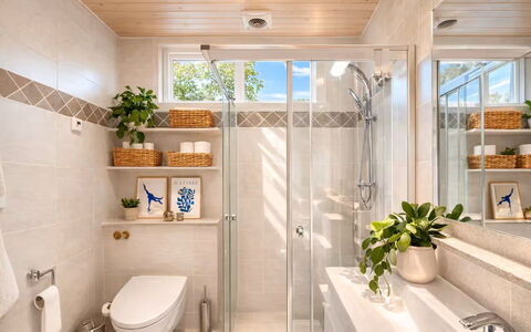 Herdina - 300M from the Sea: Bathroom, Interior Design, Plumbing Fixture, Flooring, Sink, Bathroom Cabinet, Bathroom Sink, Tap, Floor, Home