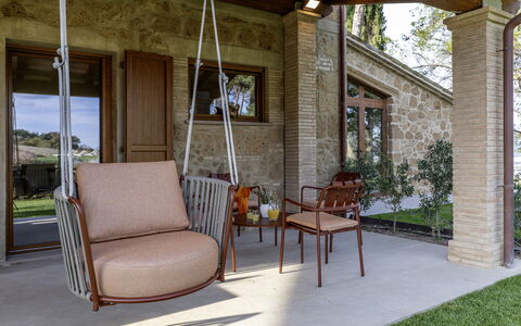 Poggio Ambrato 18, Emma Villas: Furniture, Chair, Outdoor Furniture, Wood Stain, Brick, Shade, Garden, Hardwood, Backyard, Patio