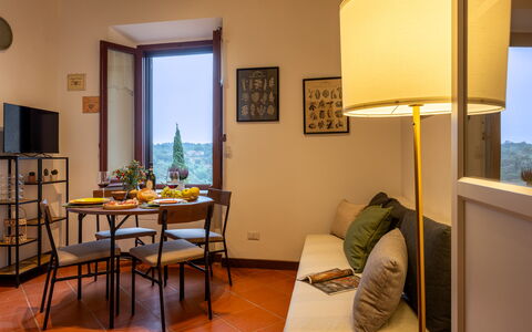 La Veduta - la Finestra su Castelfalfi: Wall, Interior Design, Furniture, Room, Flooring, Floor, Picture Frame, Ceiling, Lamp, Apartment