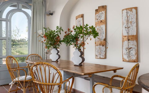 La Certaldina Sole Apartment: Furniture, Interior Design, Wood, Table, Chair, Flooring, Lighting, Dining Room, Kitchen & Dining Room Table, Floor