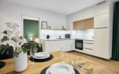 Lagom: Interior Design, Kitchen, Countertop, Furniture, Flooring, Wood, Ceiling, Kitchen Appliance, Floor, Room