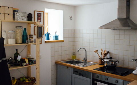 Marijana: Kitchen, Kitchen Appliance, Interior Design, Major Appliance, Countertop, Furniture, Flooring, Room, Shelving, Kitchen Stove
