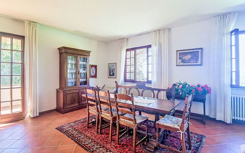 La Villa di Andrea: Furniture, Flooring, Interior Design, Wood, Table, Floor, Chair, Room, Ceiling, Dining Room