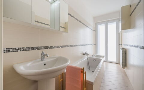 Terrazza Giardino: Bathroom, Flooring, Plumbing Fixture, Interior Design, Floor, Bathroom Sink, Sink, Tap, Plumbing, Room