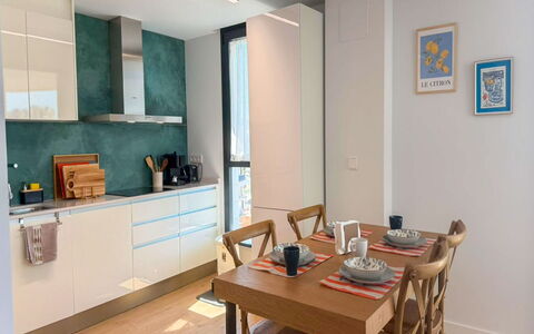 Residencial Áster: Furniture, Interior Design, Countertop, Flooring, Kitchen, Wall, Wood, Floor, Kitchen Appliance, Cabinetry