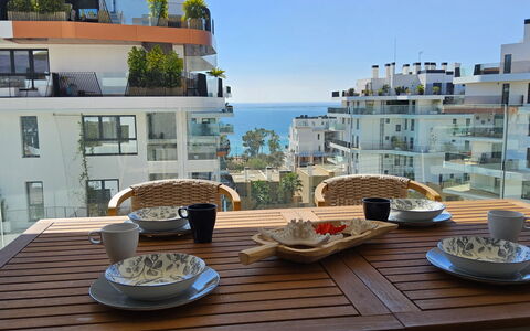 Residencial Áster: Furniture, Chair, Table, Outdoor Furniture, Outdoor Table, Balcony, Apartment, Kitchen & Dining Room Table, Shade, Patio