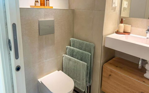 Residencial Áster: Plumbing Fixture, Flooring, Bathroom, Interior Design, Floor, Toilet, Bathroom Cabinet, Plumbing, Toilet Seat, Tap