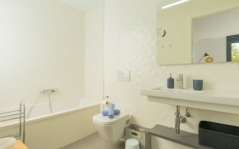 Azure: Bathroom, Bathroom Sink, Interior Design, Plumbing Fixture, Flooring, Wall, Sink, Floor, Bathroom Cabinet, Tap