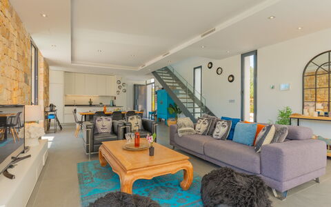 Azure: Interior Design, Furniture, Couch, Flooring, Wood, Floor, Living Room, Ceiling, Table, Home