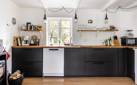 Guttamåla: Kitchen, Kitchen Appliance, Countertop, Furniture, Interior Design, Flooring, Major Appliance, Cabinetry, Wood, Home Appliance