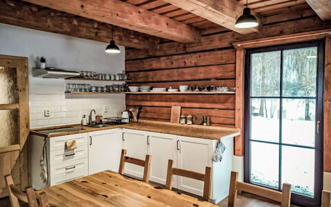 Donut Retreat 1: Wood, Furniture, Kitchen, Flooring, Ceiling, Interior Design, Hardwood, Wood Stain, Floor, Countertop